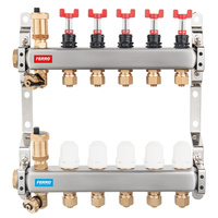 Rozdzielacz 10-drogowy z zaworami termostatycznymi, przepływomierzami i złączkami, stal nierdzewna