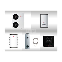 Pompa ciepła powietrze-woda split SAUNIER DUVAL GeniaAir HA 12-5 OS 11.8 kW 400 V + Moduł naścienny HA 12-5 WSB + Zasobnik c.w.u. FEW 400 + Zasobnik buforowy WR RW 50 + Regulator SRC 720 + Moduł komunikacji internetowej SR 940f