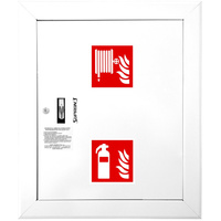 Hydrant DN 52 wnękowy z koszem, 600x500x200 mm, z miejscem na gaśnicę, wąż 20 m, zamek patent, RAL 9003