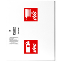 Hydrant DN 52 zawieszany z koszem, 600x500x200 mm, z miejscem na gaśnicę, wąż 15 m, zamek patent, RAL 9003