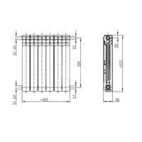 Grzejnik żeberkowy KFA Armatura G500F/6 aluminium, podłączenie boczne 572 x 483 mm, kolor grafit (RAL 9007), moc 846 W