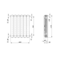 Grzejnik żeberkowy KFA Armatura ADR500/6 aluminium, podłączenie boczne 570 x 483 mm, kolor miedziany
