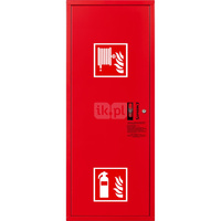 Hydrant DN 33 zawieszany boczny z miejscem na gaśnicę, wąż 20 m, ocynk fasada, zamek patent, RAL 3000 lewy