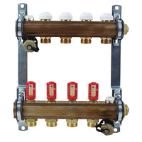 Rozdzielacz do ogrzewania podłogowego HERZ 6-obieg. mosiądz GW 1'' x GZ 3/4'' + przepływomierz + zawór napełn/spust + odpowietrznik