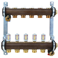 Rozdzielacz do ogrzewania podłogowego HERZ 6-obieg. GW 1'' x GZ 3/4'' + przepływomierz + zawór napełn/spust + odpowietrznik