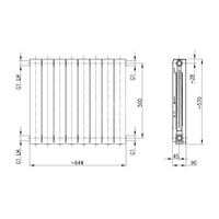 Grzejnik żeberkowy KFA Armatura ADR500/8 aluminium, podłączenie boczne 570 x 644 mm, kolor czarny