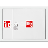 Hydrant DN 52 wnękowy z miejscem na gaśnicę obok zwijadła, wąż 15 m, zamek patent, RAL 9003