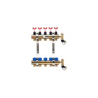 Rozdzielacz do ogrzewania podłogowego QIK PC BASIC II 14-obieg. mosiądz GW 1'' x GZ 3/4'' + przepływomierz