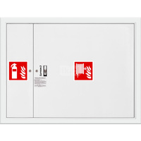 Hydrant DN 33 wnękowy z miejscem na gaśnicę obok zwijadła, wąż 30 m, ocynk fasada, zamek patent, RAL 9003