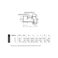 5120 DN15-B PN16 Złączka do wodomierza (śrubunek) DN15-B PN-M-54912 CuZn