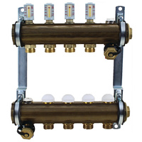 Rozdzielacz do ogrzewania podłogowego HERZ 14-obieg. mosiądz GW 1'' x GZ 3/4'' + przepływomierz + zawór napełn/spust + odpowietrznik