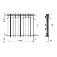 Grzejnik żeberkowy KFA Armatura G500/8 aluminium, podłączenie boczne 572 x 644 mm, kolor grafit (RAL 9007), moc 1128 W