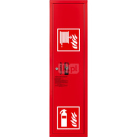 Hydrant DN 52 zawieszany boczny z koszem, z miejscem na gaśnicę, wąż 20 m, zamek patent, RAL 3000 prawy