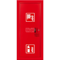 Hydrant DN 33 wnękowy boczny z miejscem na gaśnicę, wąż 30 m, ocynk fasada, zamek patent, RAL 3000 lewy