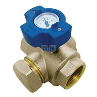 Zawór kulowy HERZ 2414 mosiądz, PN25 DN 32 GW z termometrem 0-120 c, uchwyt: pokrętło