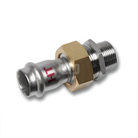 Śrubunek SANHA NiroSan Press Industry z uszczelką i nakrętką z mosiądzu trzyczęściowy, stal nierdzewna, 15 mm x 1/2'' (zw x GZ)